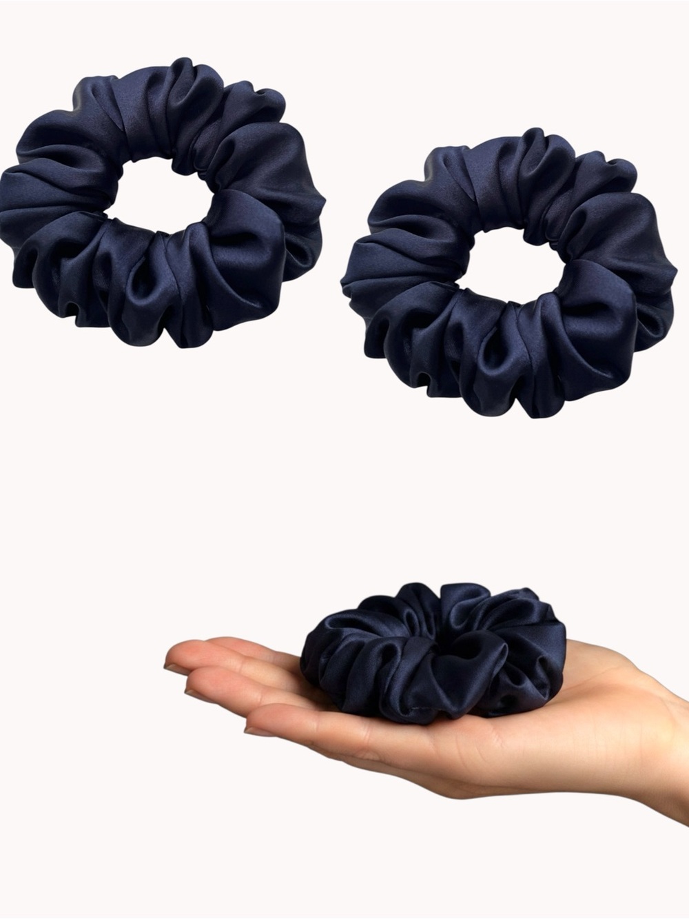 Navy Satin Hair Scrunchies - Set of 3